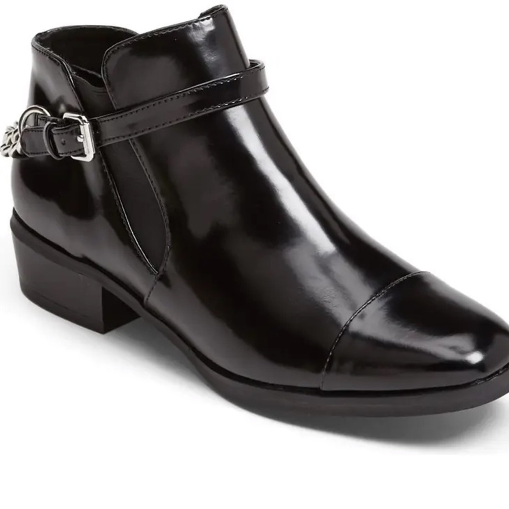 Tildon Bailey Bootie Black Shiny Silver Chain Buckle